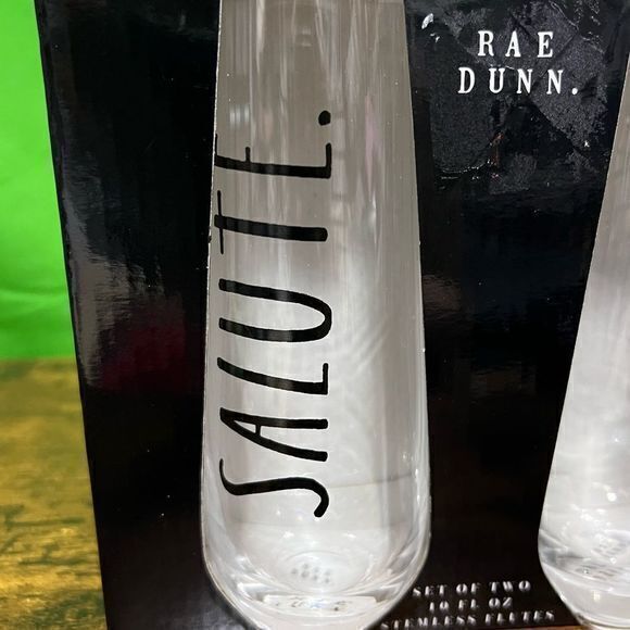 NWT Rae Dunn Salute & Cheers Champagne Stemless Flutes Set of Two 10 Fl Oz - Picture 2 of 6